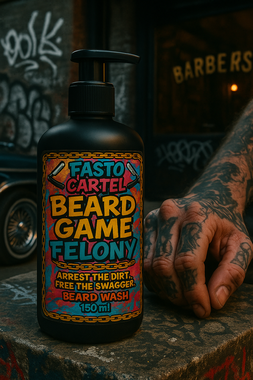 BEARD GAME FELONY - BEARD WASH - Beard Game Felony isn’t just a beard wash — it’s a statement. Made in Australia on the Sunshine Coast, this outlaw-grade formula cleans deep without stripping your beard of its natural power.