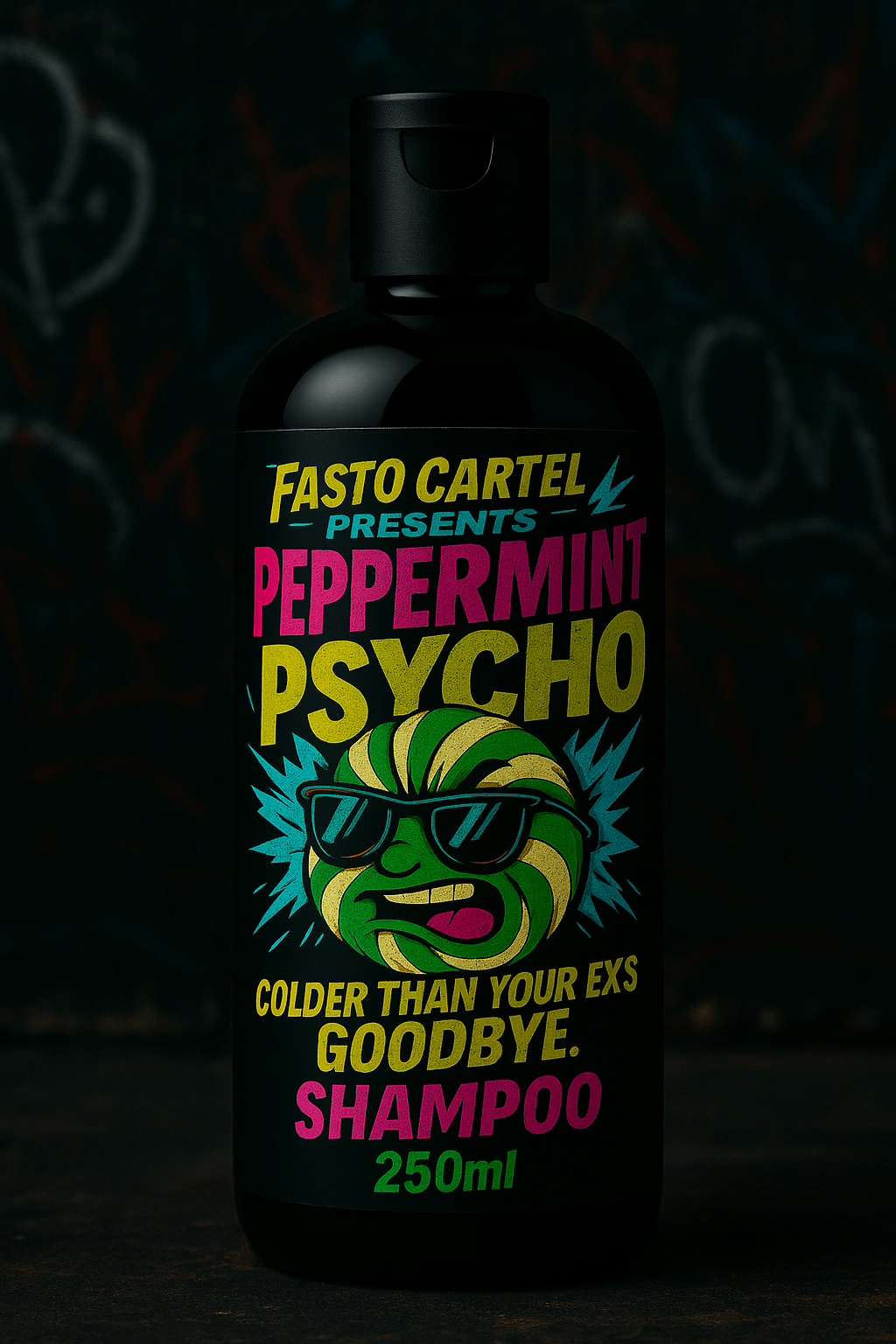 PEPPERMINT SLAP - PEPPERMINT PSYCHO SHAMPOO. 250ml. 
“Feel the fire of peppermint on your scalp. Smell like power.”